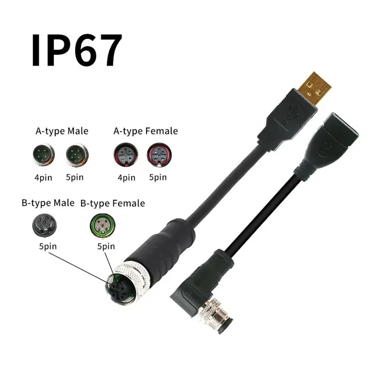 Cable conector M12 a USB, Cable de escáner de 4 y 5 pines a USB, enchufe de Cable de cámara Industrial, línea de extensión macho y hembra de 1-10M USB a M12(Army green,TYPE-A_5 PIN_3 METERS)