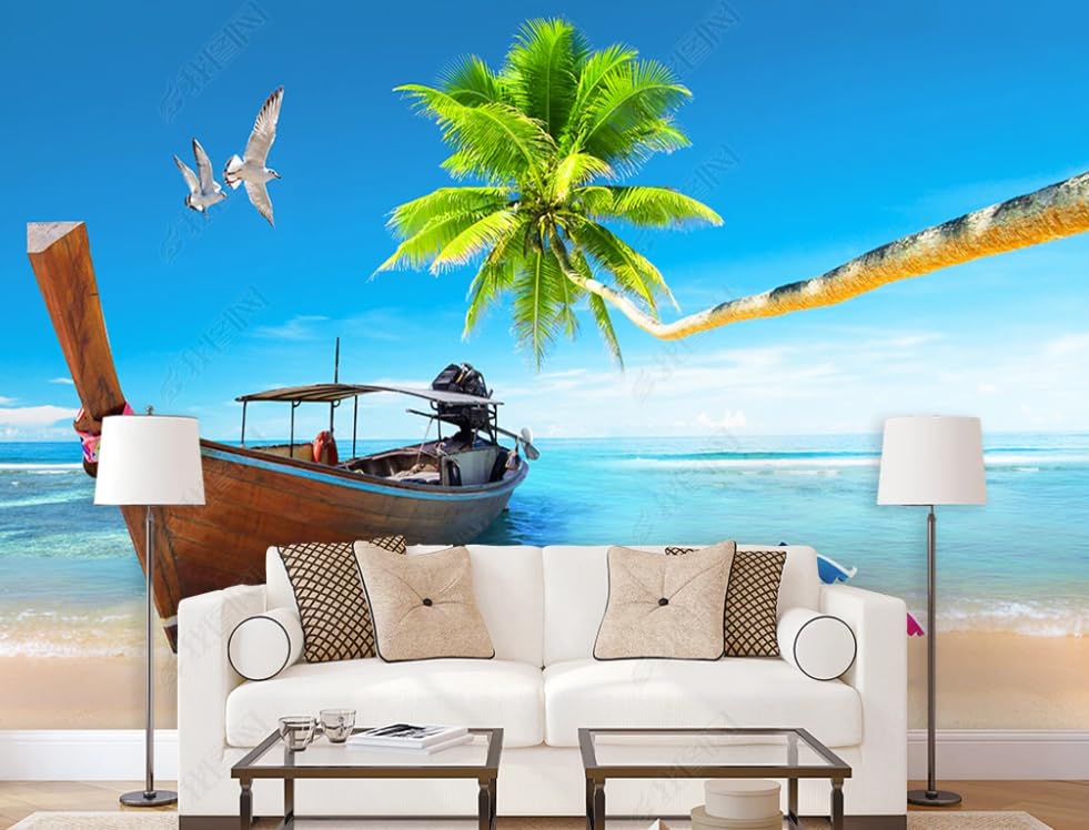 Papier peint intissé bateau insulaire poster géant mural pour salon et chambre