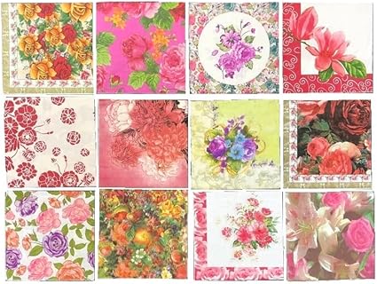 Amazon ペーパーナプキン 12種類 各1枚入 計12枚 紙ナプキン デコパージュ 花 薔薇 ゆり ぼたん ペーパーナプキン オンライン通販