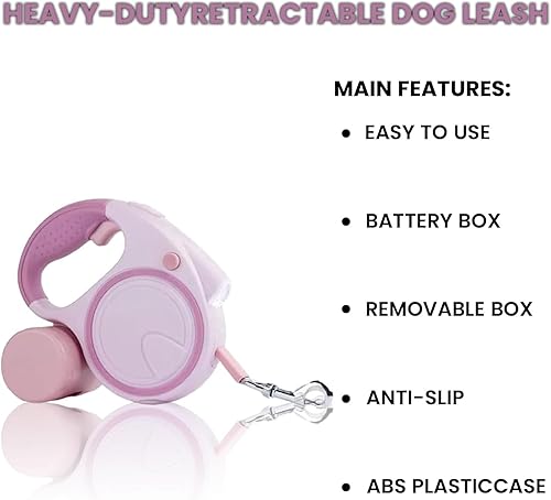 Miniatura 7 de Correa retráctil para perro con linterna y dispensador, correa retráctil para perro de 16 pies es perfecta para caminar de forma segura y cómoda con