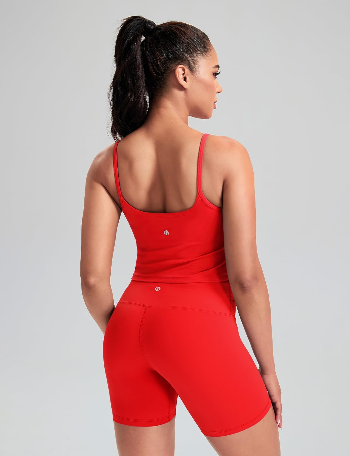 HeyNuts Cropped Cami Tank Top for Womens, Square Neck Spaghetti Strap Low Impact Yoga Longline Sports Bras Padded A-C Cups - Image 3