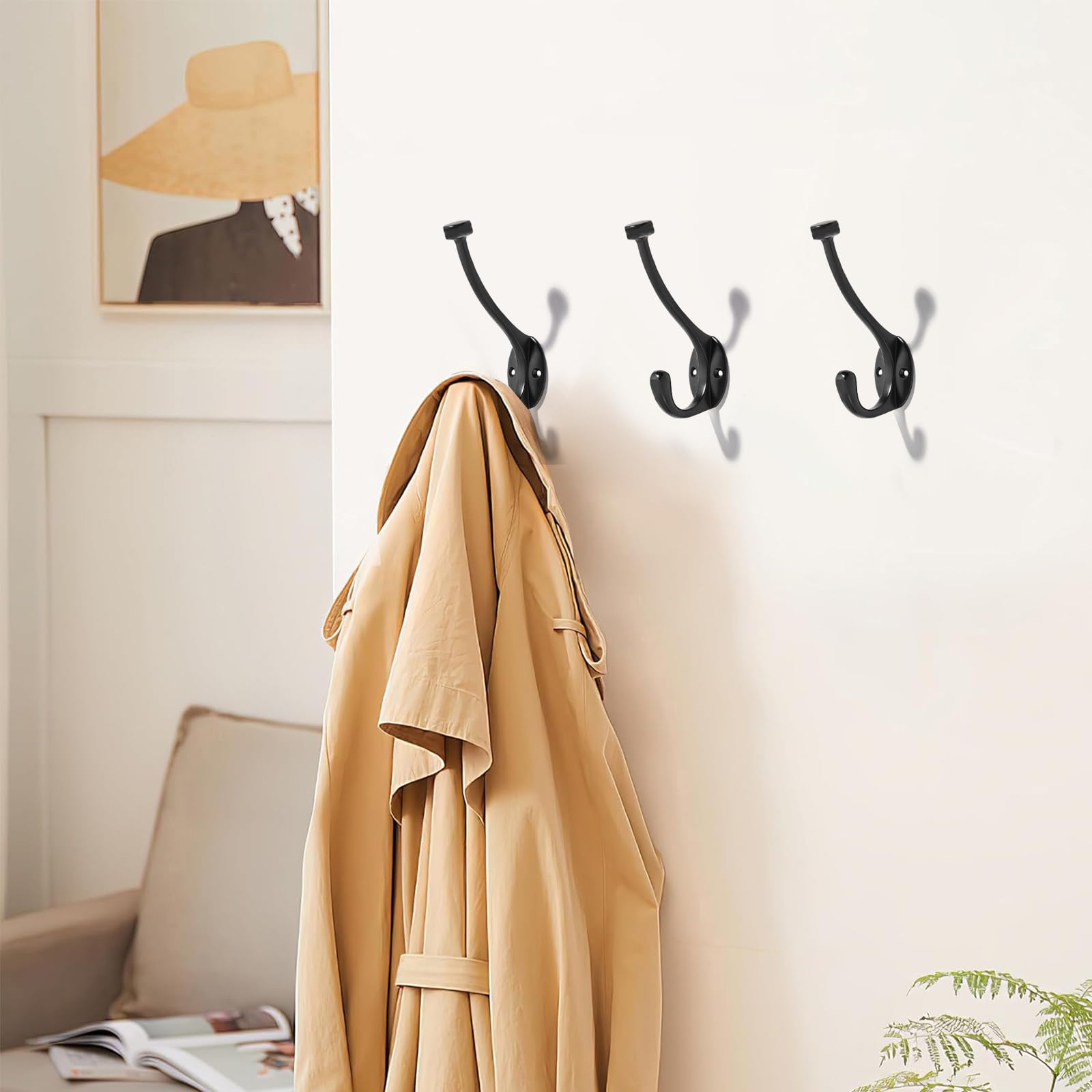 KHTUMEWARE-KH350 Matte Black Coat/Robe Hooks 3-Pack in Matte Black — KHTUMEWARE