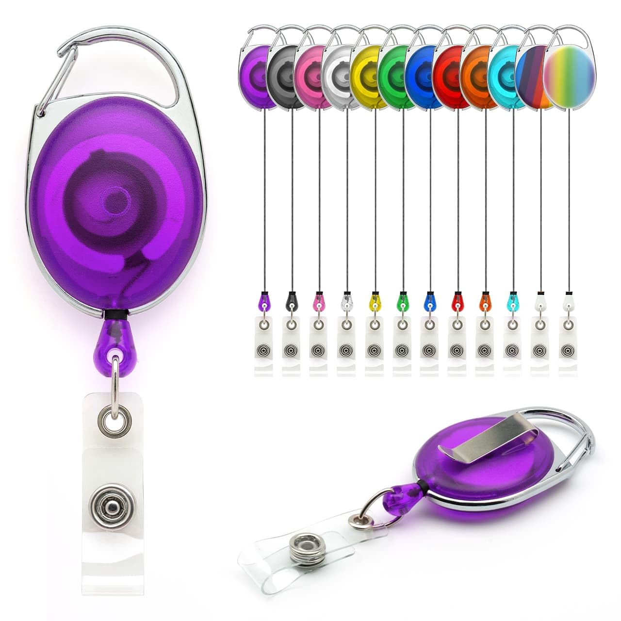 Violett Ausweisjojo Schlüssel JoJo mit Gürtel Clip Spulen 100 Stück, Ausweis für ID Badge Holder Yoyo Einziehbarer Kartenhalter Schlüsselkarten Schlüsselanhänger Set Schlüsselring Retractable