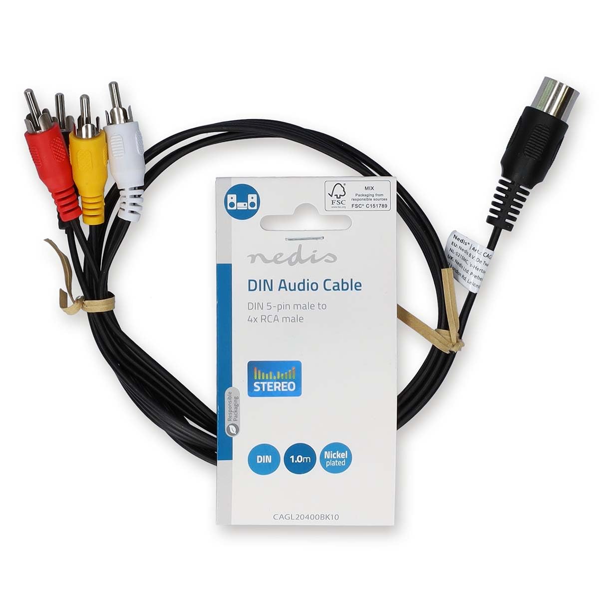 Cavo Audio DIN Femmina 5 Pin A 4x RCA Maschio - 0,20 M - Placcato Nickel Per Hi-Fi E DJ