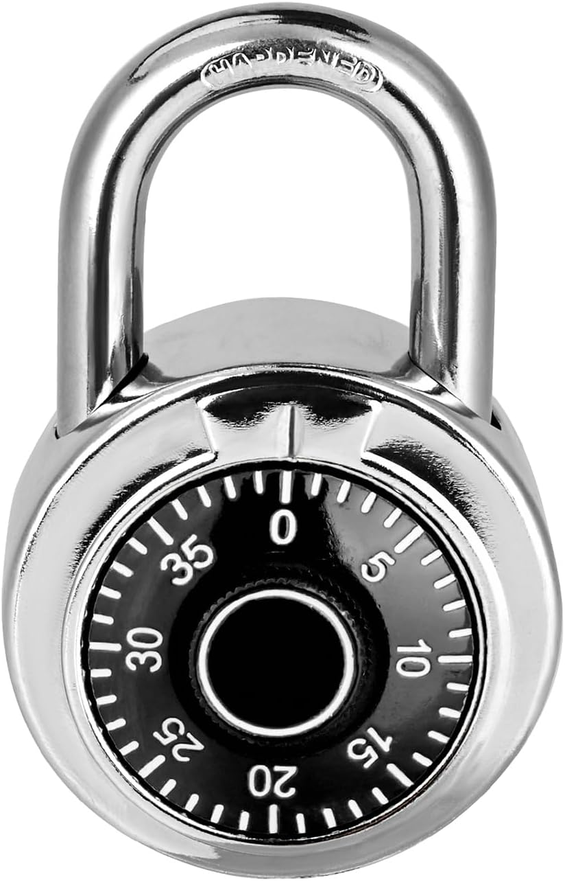 Combination Lock, LQYN Standard Dial Combination Lock, Pack of 1; Black Turnplate, 2 in. Wide, Fixed Three Digital Combination, for School, Gym & Locker, Toolbox, Gate