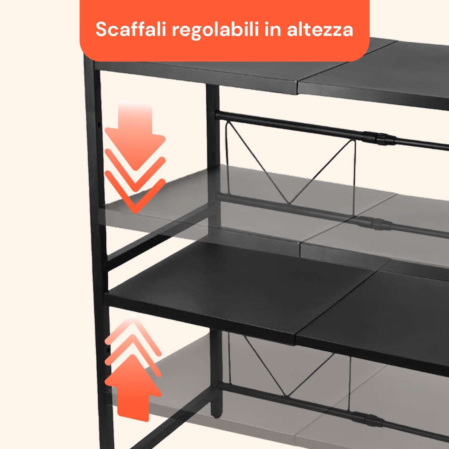 Avilia – Scaffale a 3 Ripiani, 25kg Espandibili e Regolabili, Cucina Microonde, Organizer Spezie Utensili Elettrodomestici, 6 Ganci Laterali Salvaspazio Dispensa Lavanderia Acciaio
