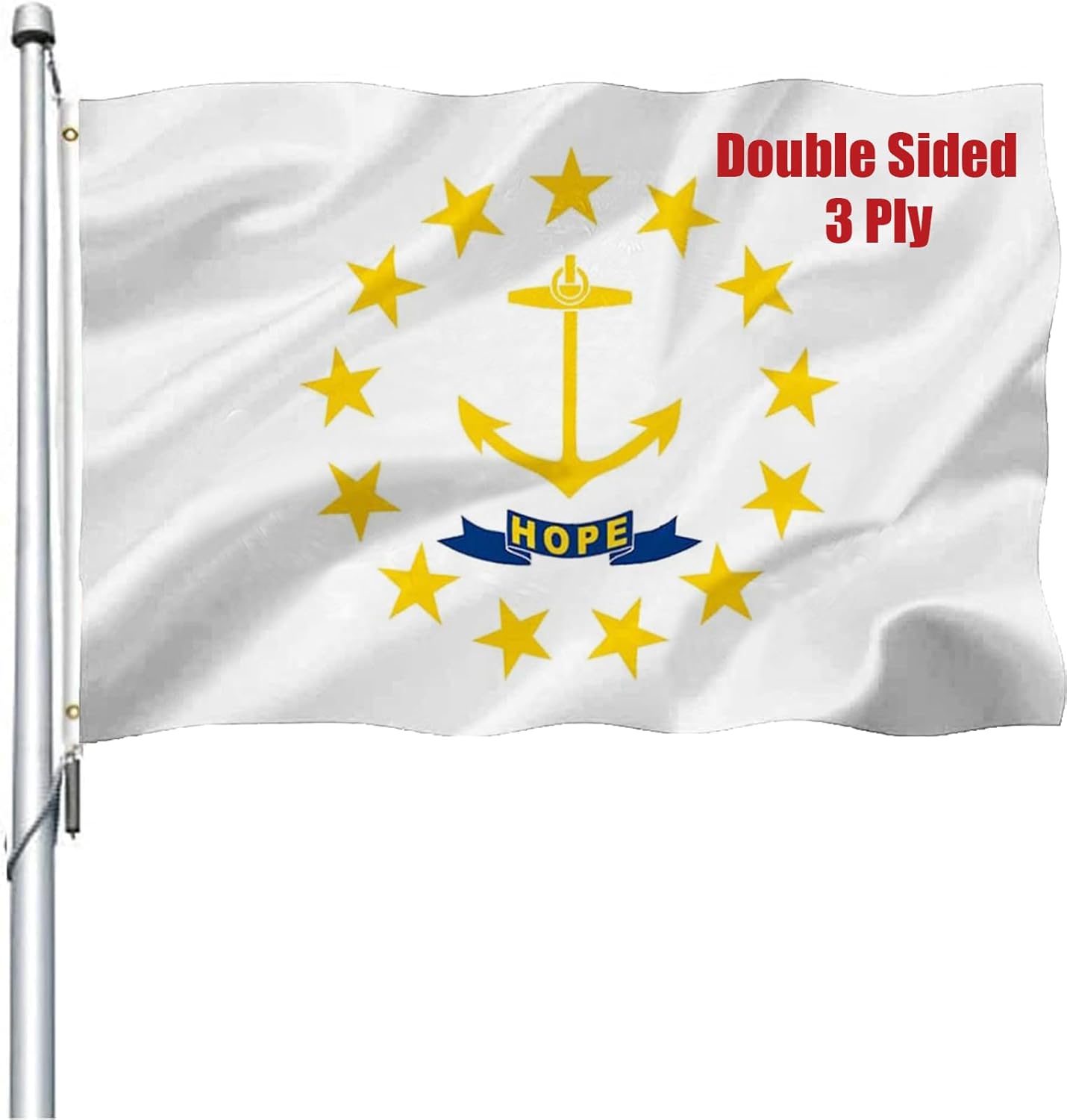 Rhode Island Flag 3x5 Outdoor Double Sided - Heavy Duty 3Ply Polyester Rhode Island State Flags Long Lasting 4 Rows Hemming RI Flag with 2 Brass Grommets 3 X 5 Ft