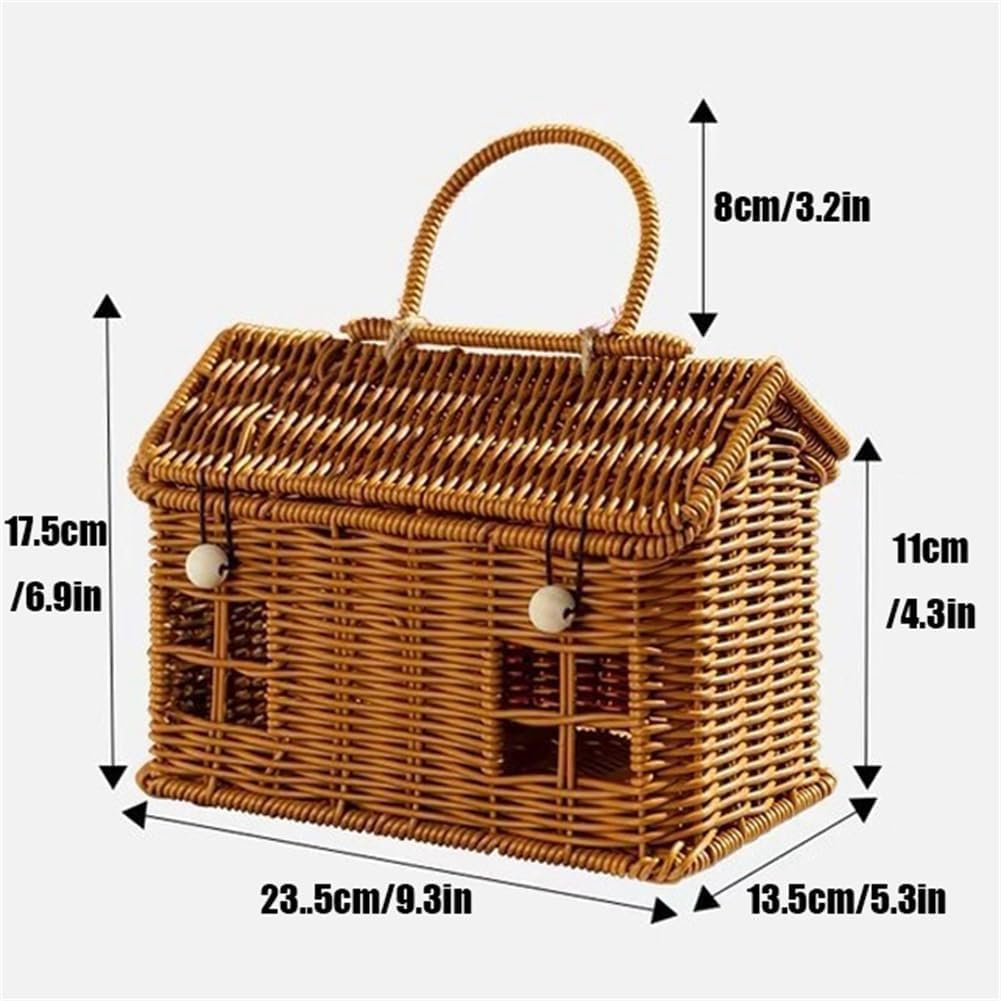Cesto in Rattan A Forma di Casa con Coperchio e Manico Pieghevole per PIC-Nic, Pasqua, Organizzazione, e Conservazione