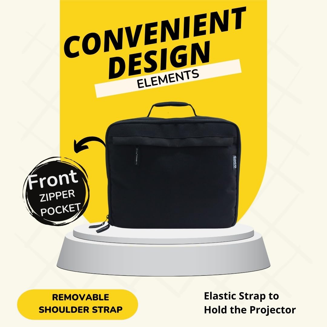 Saco Projector Bag Case, Portable Travel Carrying Case Compatible up-to 32 x 27 x 11 CM (L x H x W) with Padded Adjustable Shoulder Strap (Fit with Most Major Projectors) - Black - Image 4 thumbnail