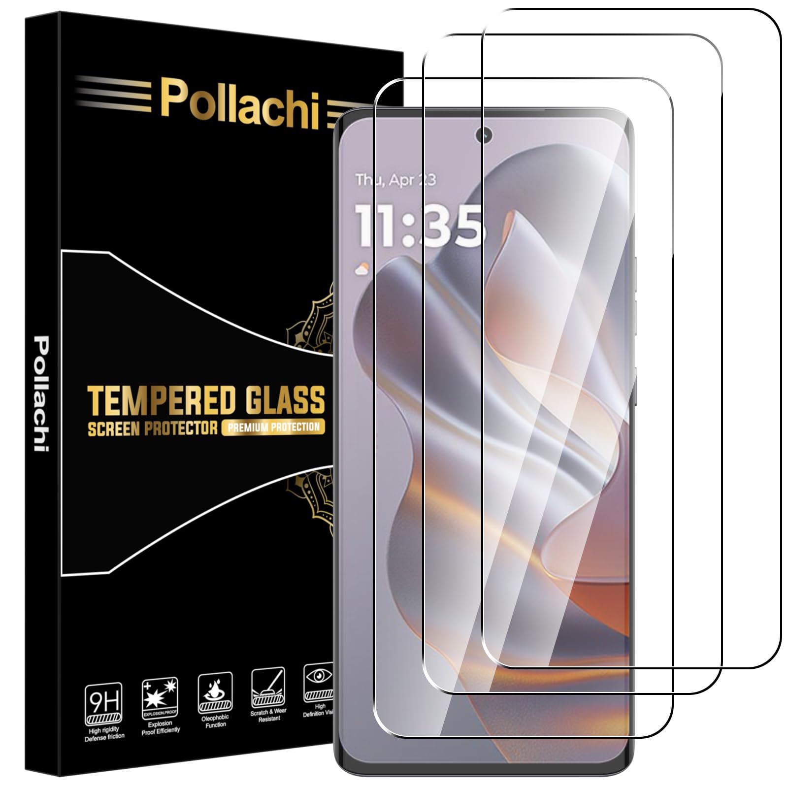 Pollachi [3 Pezzi Vetro Temperato per Motorola Moto Edge 50 Neo,Durezza 9H Anti Graffio,Anti-Impronte Senza Bolle,Pellicola Protettiva per Motorola Moto Edge 50 Neo