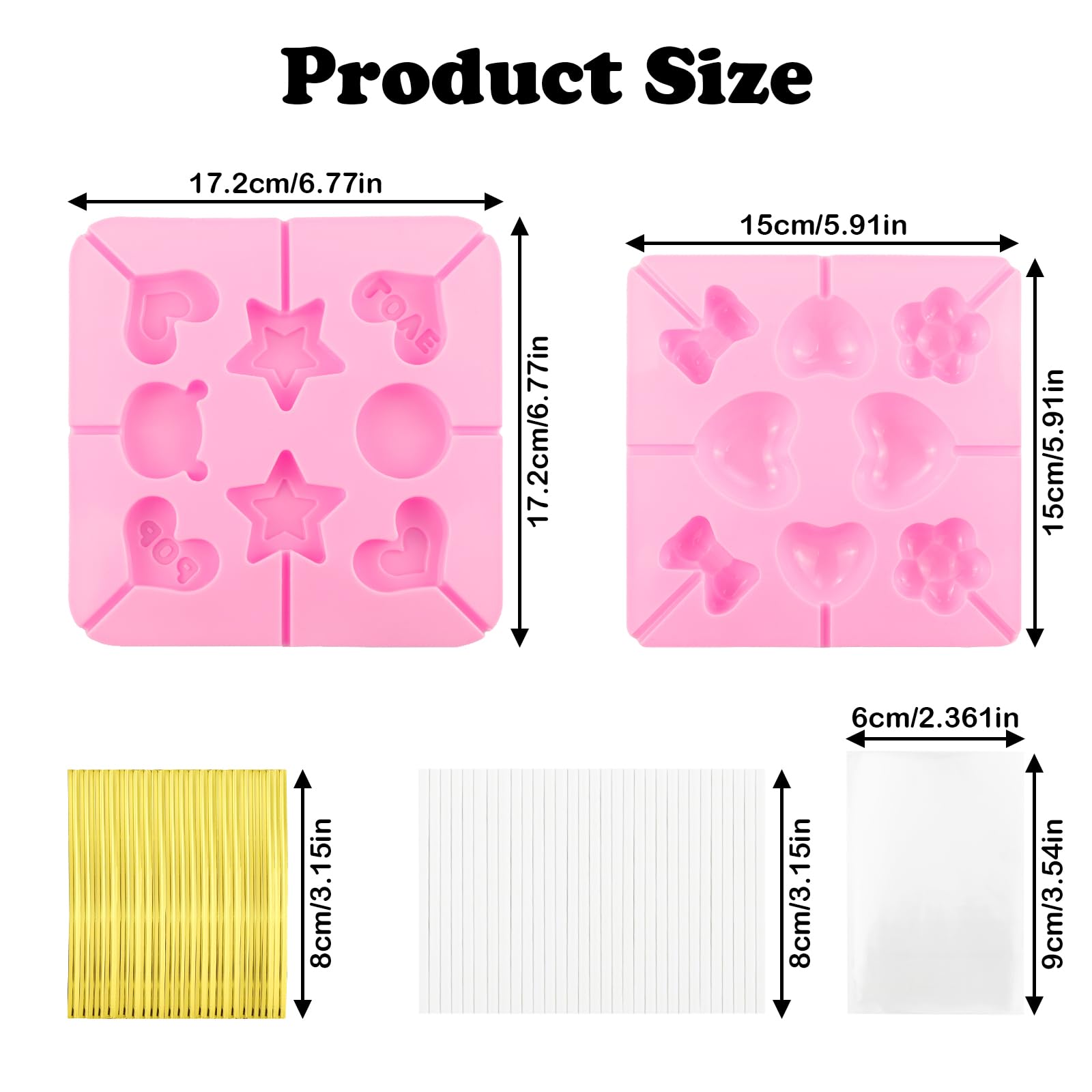 4 Pack Silicone Lollipop Molds, Chocolate Hard Candy Mold Baking Tool 8 and 12 Holes Set, Flower Mold with 100PCS Lollypop Sticks, Gold Ties, Treat Bags - Image 3