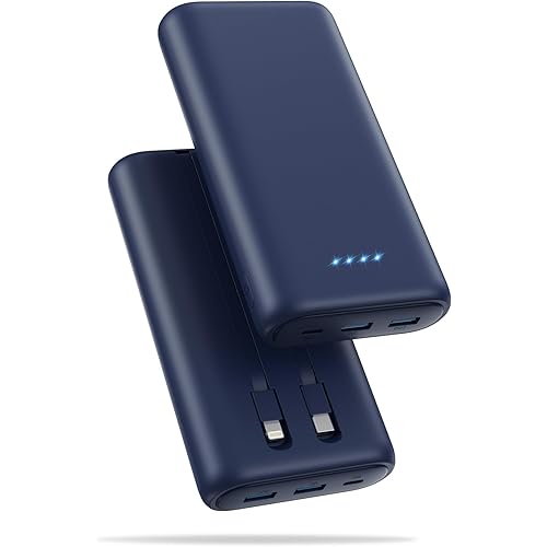 Upgraded Portable Charger 40800mAh Power Bank - Portable Battery with 2 Built in Cables,PD 25W USB C Fast Charging, 5 Outputs Battery Pack Compatible with iPhone 17 16 15 14 Android Phone etc-Navy