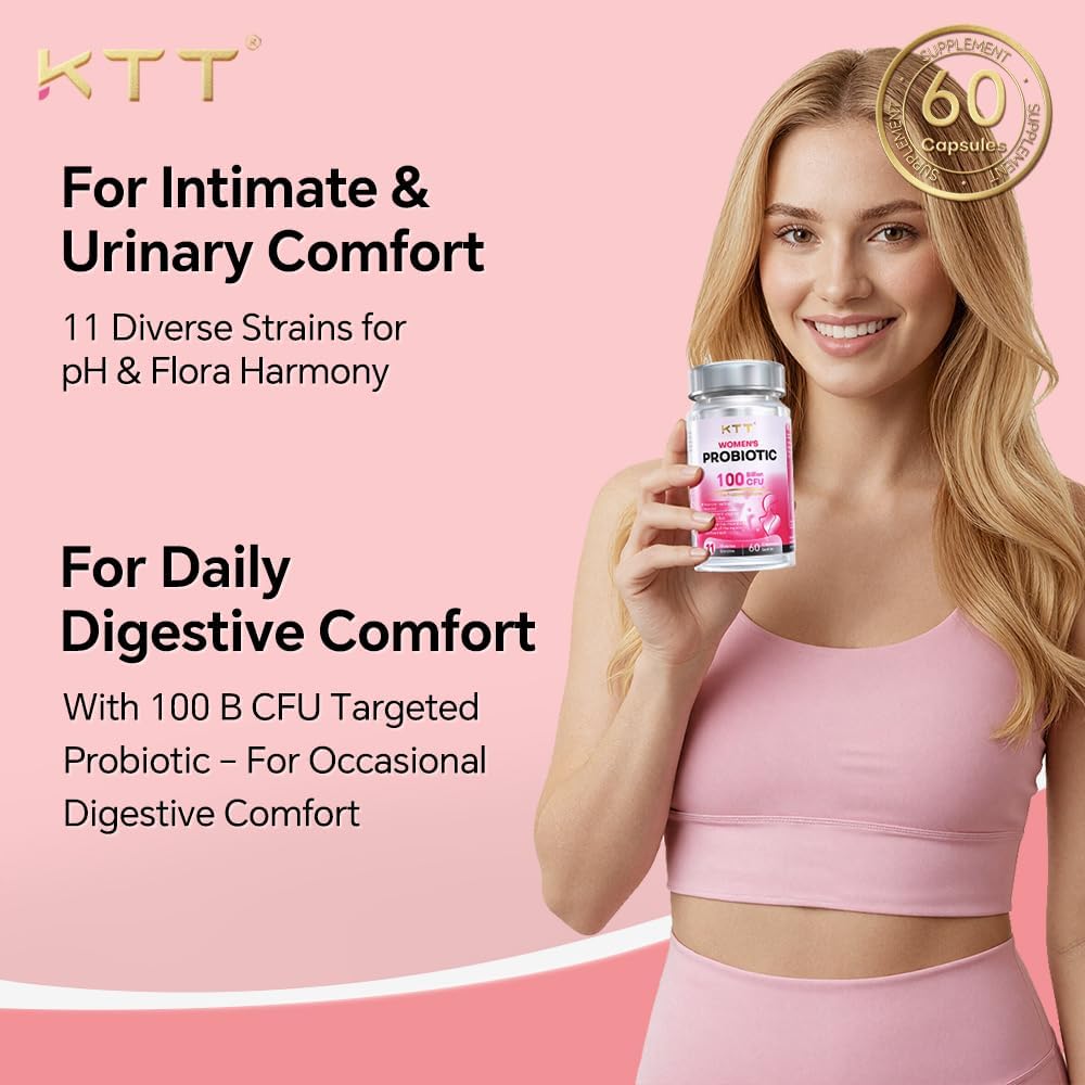 KTT Probiotics for Women Vaginal Probiotics, 100 Billion CFU, 11 Strains, 2pack 120 Capsules, Shelf Stable, Delayed Release, Non-GMO, Gluten Free, Lactobacillus Blend for Feminine Balance & Gut Health
