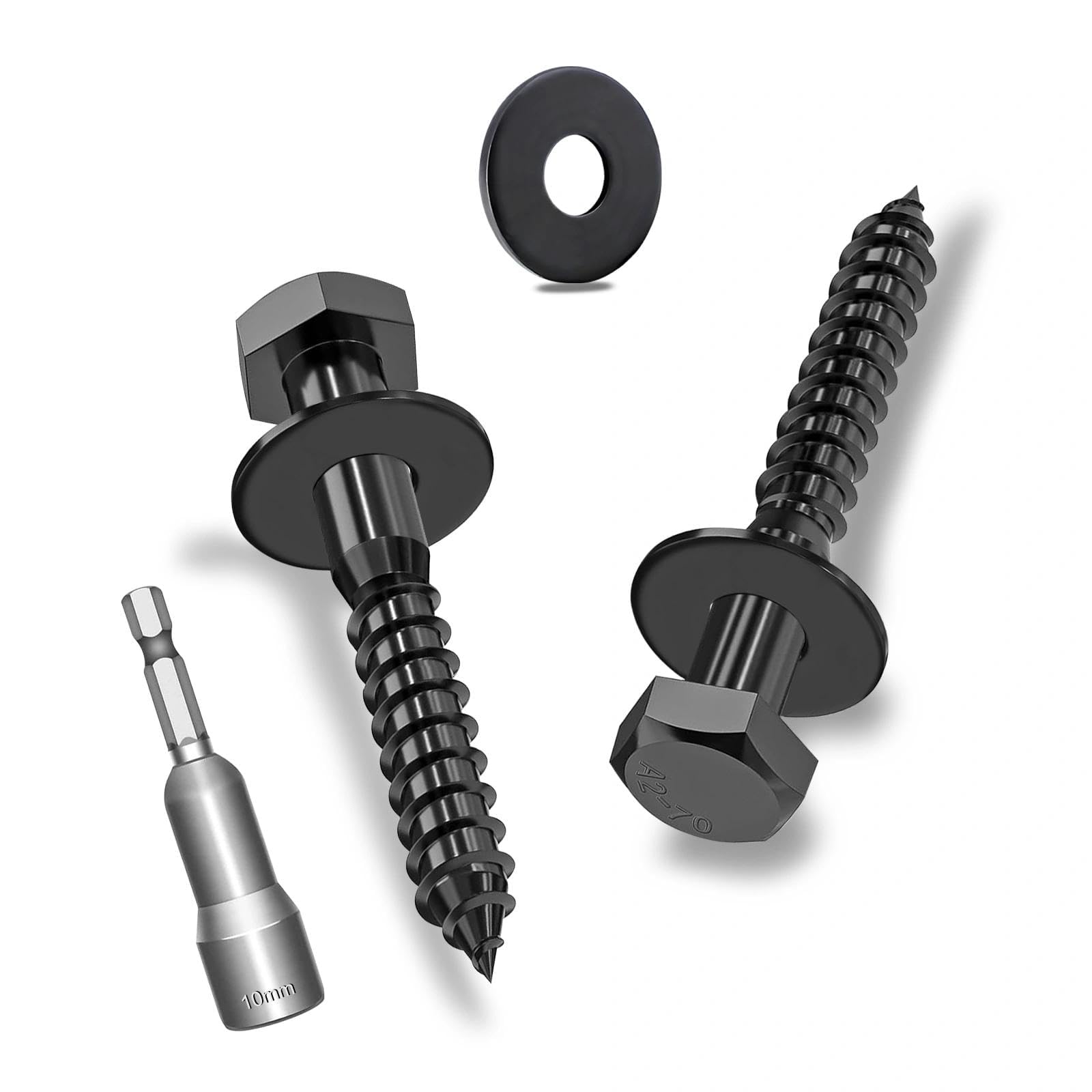 Ezitruz 15Pcs M6x40mm Coach Screws, Heavy Duty Lag Bolts, Hex Head Wood Screws 40mm, 304 Stainless Steel with Black Zinc Plating, Kit with Washers and Hex Socket Drill Bit