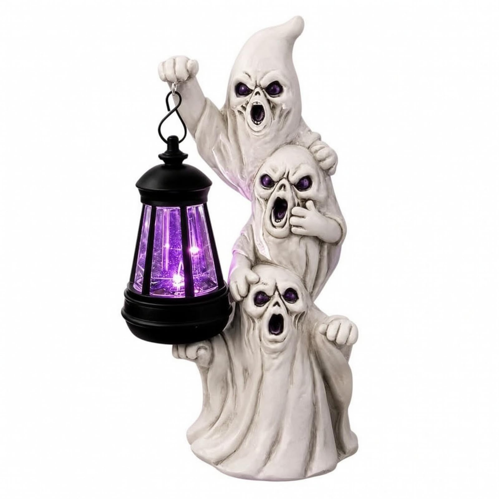 Milageto Statua di Fantasmi di Halloween in Resina Luminoso Statua in Resina con Lanterna Solare Robusto Scultura per Tavolo