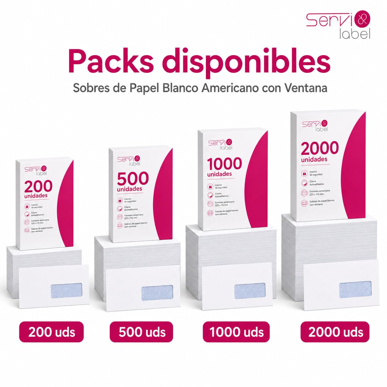 Pack 500 Sobres de Papel Blanco Americano 225x115mm | Con Ventana | Formato Profesional | Cierre Seguro | Para Cartas Facturas Documentos y Envíos de Oficina