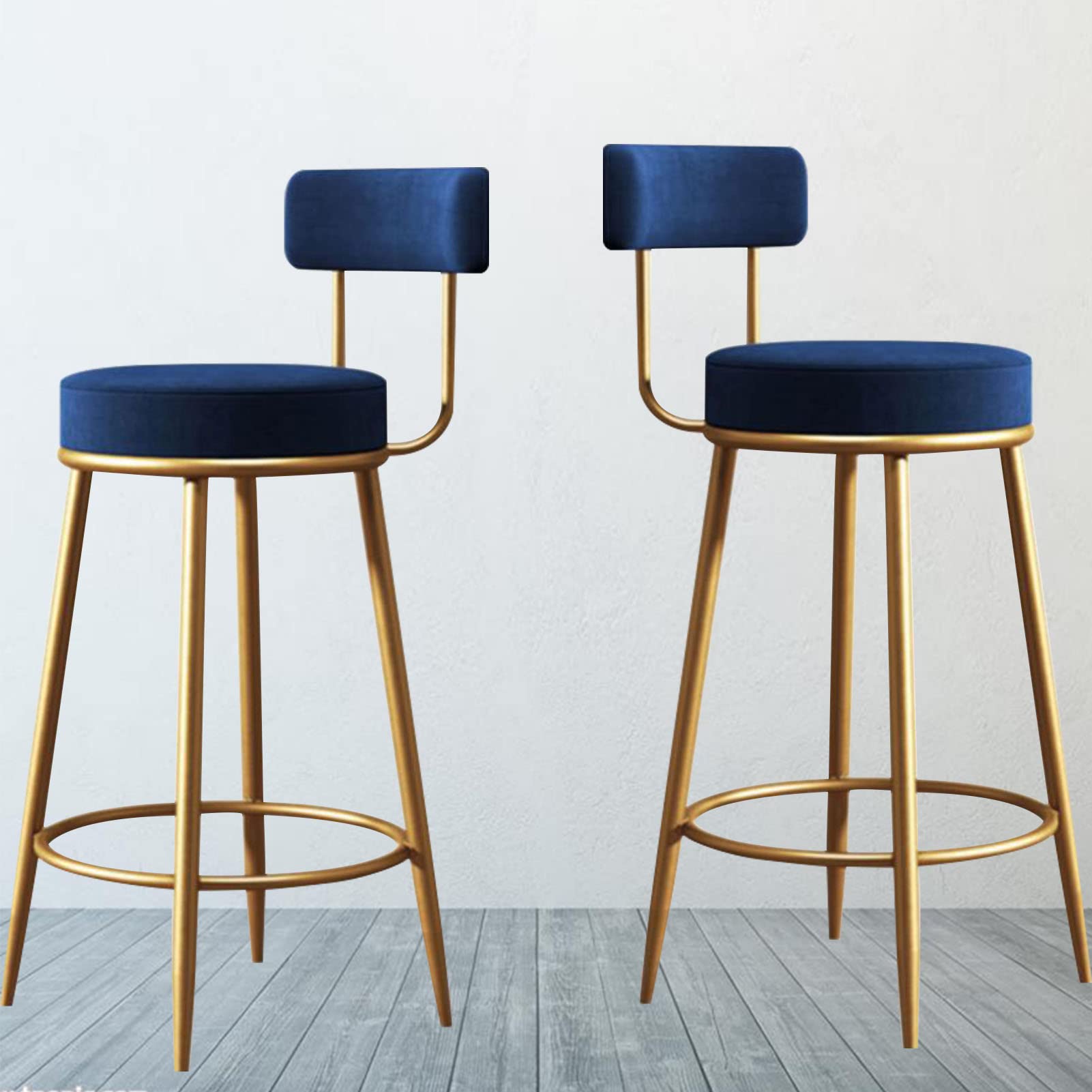 Tabourets de bar lot de 2 en velours bleu pour comptoir de cuisine