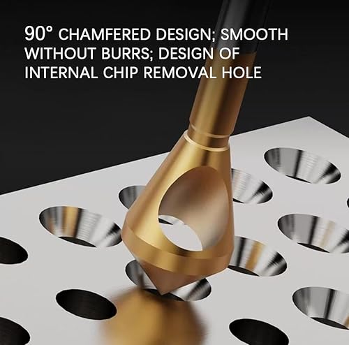 Miniatura 5 de Juego de herramientas de desbarbado de chaflán avellanado recubierto de titanio de 4 piezas, acero de alta velocidad 6542 con chapado de titanio,