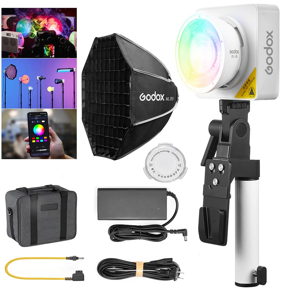 Godox ML100R - Kit di illuminazione video RGB LED 110 W, 1800 K-10000 K, CRI 97 +/TLCI 98+, controllo app, ricarica USB-C, 14 effetti FX, per Live Streaming/Outdoor Fotografia (AK-B02 V-Mount KIT)