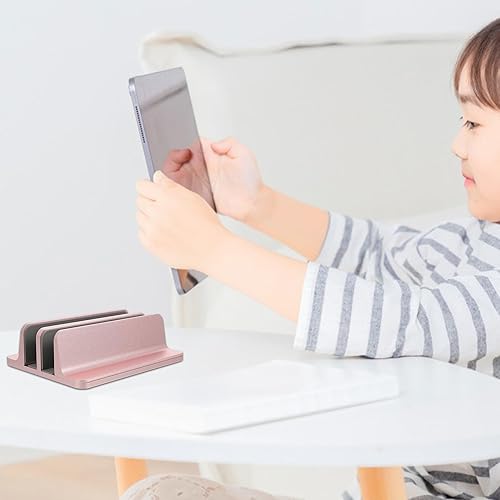 Miniatura 4 de NOLITOY Laptop Stand Vertical Dual-Slot Tablet Base Desk Bracket for Home Office Travel Rose Gold
