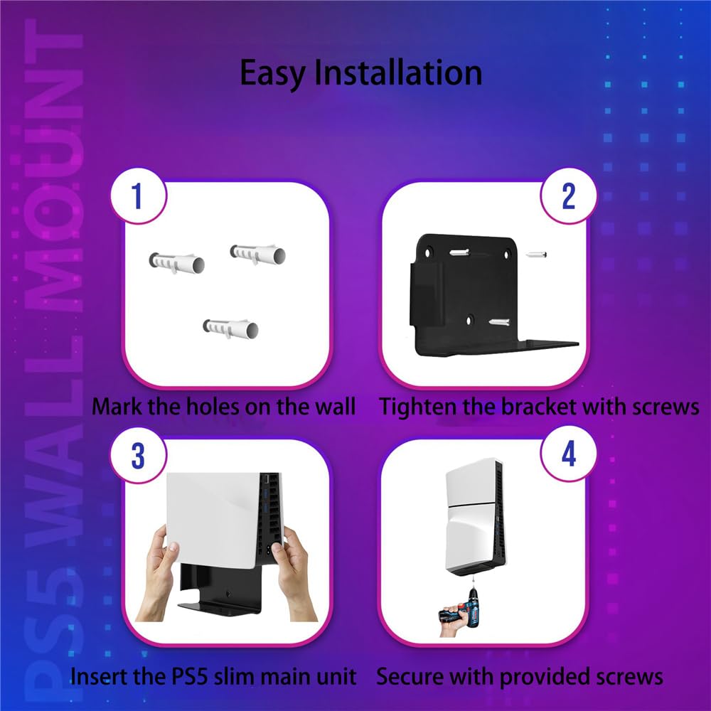 Uchwyt ścienny do konsoli PS5 Slim do PS5 Slim Digital Edition do PS5 Slim Disc Edition, stojak ze stopu aluminium z rozpraszaniem ciepła, oszczędność miejsca, konfiguracja gier, biały