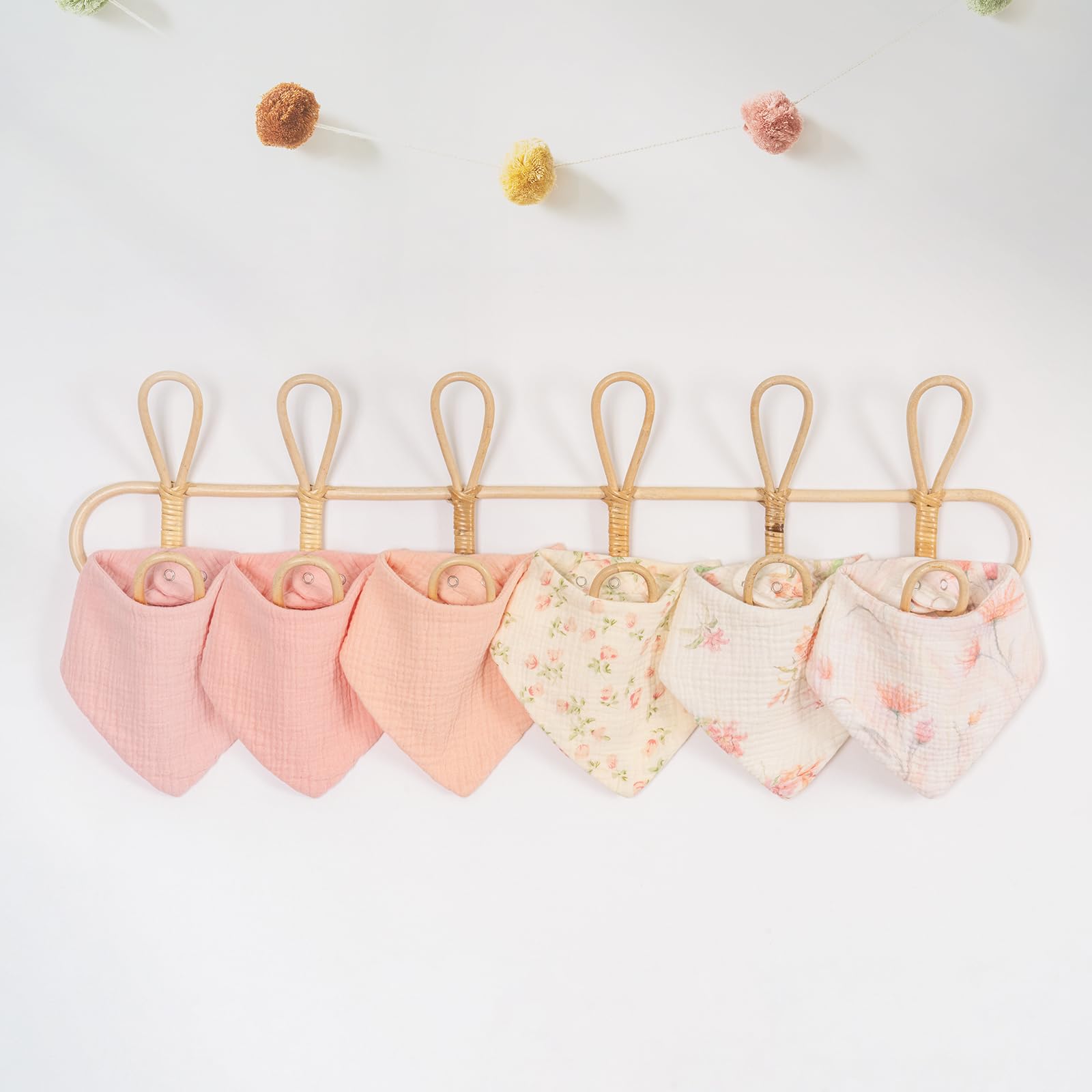 Baberos para bebé 100% muselina de algodón, suaves y absorbentes, para recién nacidos de 0 a 36 meses, paquete de 6 unidades, diseño floral rosa