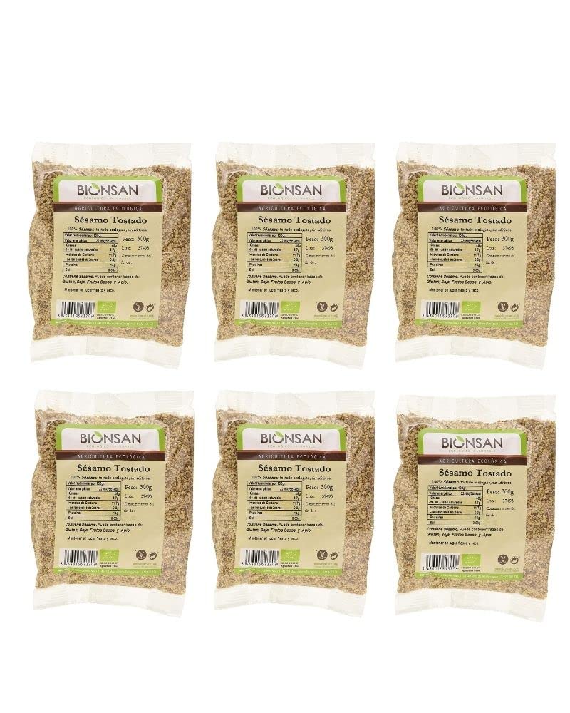 Bionsan Semillas de Sésamo Tostado Ecológicas | 6 Paquetes de 300 gr | Total: 1800 gr