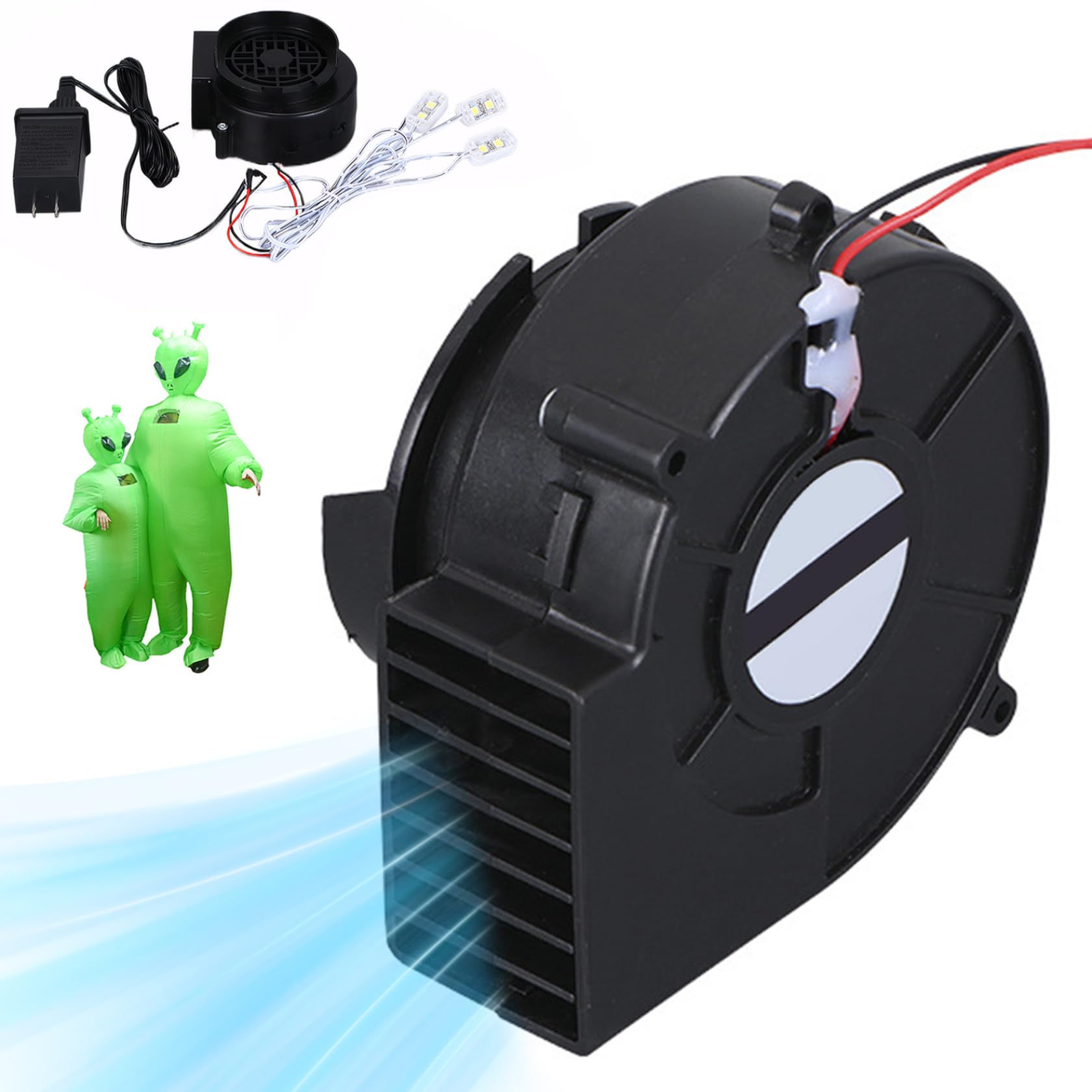Soplador de aire para inflables, 10.2w 31cfm volumen de aire ventilador inflable con 2 cuerdas de luz LED, ventilador de reemplazo inflable de bajo ruido para decoraciones inflables de patio de pascu