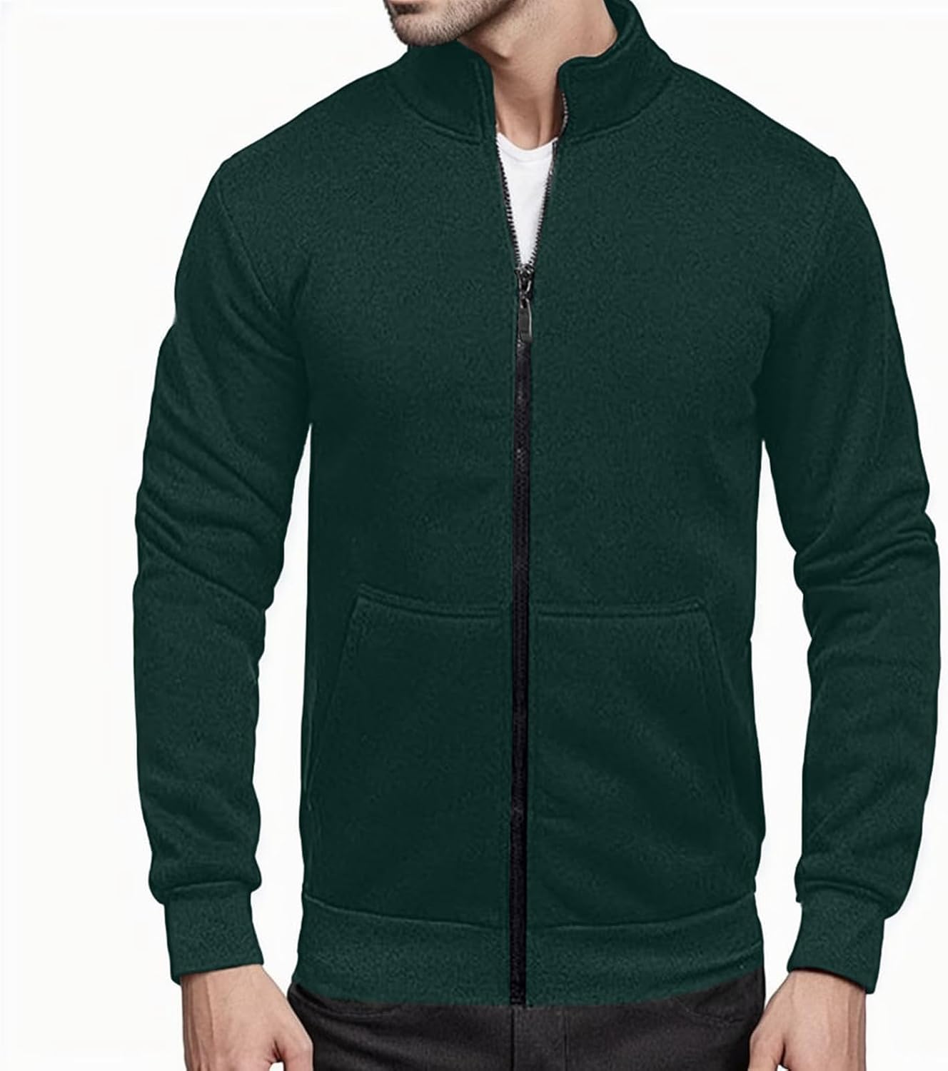 Men's Hoodless Sweatshirt Cardigan Zip Up Jacket High Neck Lightweight Sweater for Men