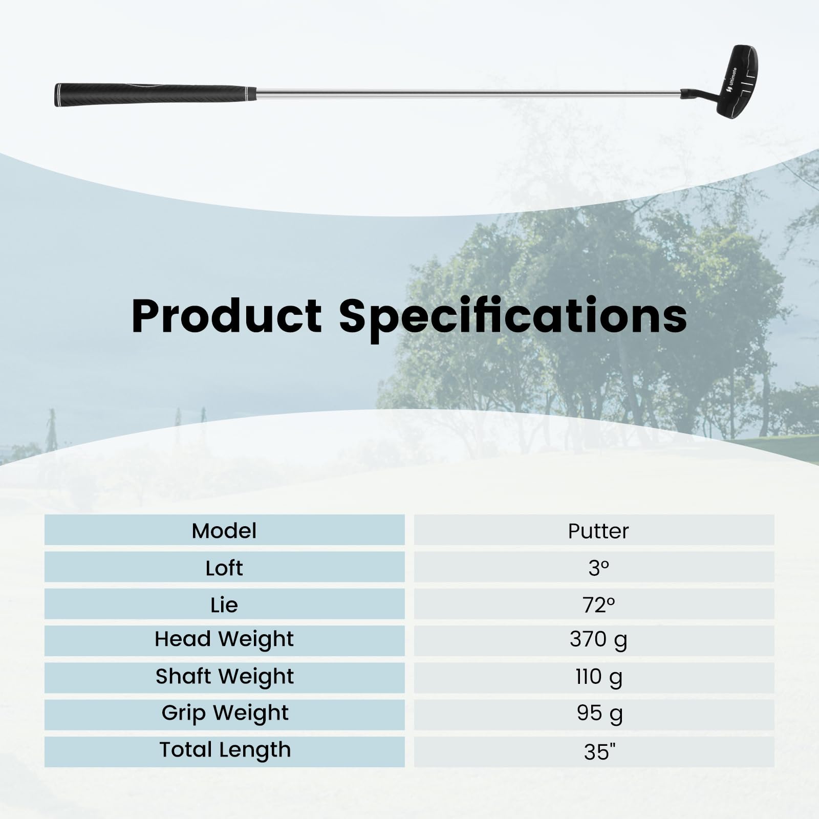 LIFEZEAL 89 cm Golf Putter, Tragbare Golfschläger für Rechtshänder, Putter Schlägel aus Metall mit Golfabdeckung, Lage 72°, Loft 3 °, für Herren & Damen