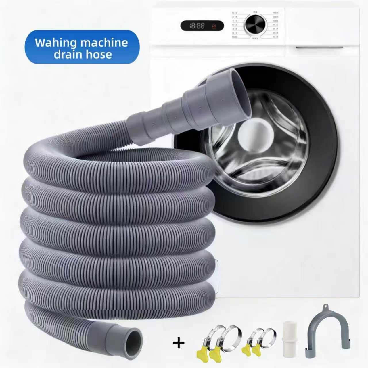 Universal Washing Machine Drain Hose Kit 10FT, Extra Long Flexible Corrugated Extension Hose with U-Bend Bracket & 4 Clamps, for Washer, Dishwasher, Dehumidifier, Sink, RV