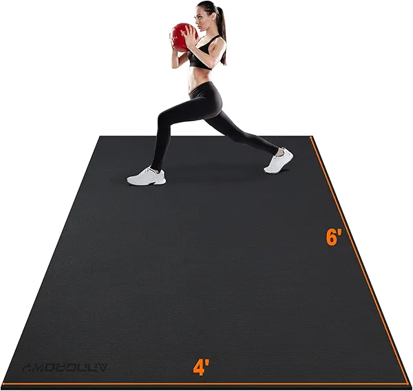 Large Workout Mat 6'x2' & 6'x4' - Home Gym Flooring for Weightlifting, Jump Rope, MMA, Yoga, Cardio, Stretch, Plyo, HIIT - Shoe-Friendly