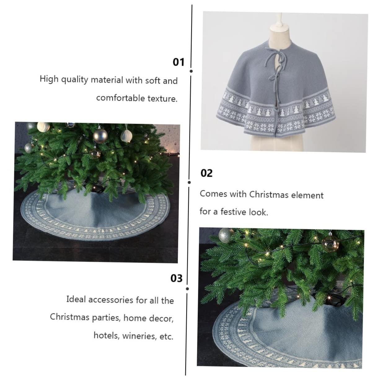 Anneome 1pezzi Grembiule Per Albero Di Natale in Maglia Gonna Per Albero Di Natale Tappeto Decorativo Natalizio Elementi Festivi Doppia Funzione Come Gonna o Scialle