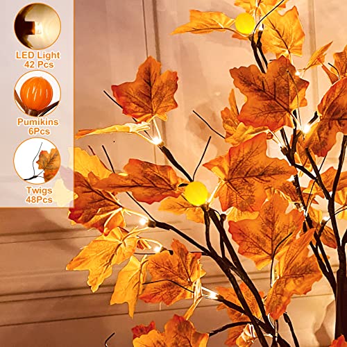 Turnmeon 4 Ft Prelit Lighted Maple Tree Fall Thanksgiving Decor Timer Remote 48Led Included 6 Pumpkin Lights 8 Modes Artificial Tree Home For Indoor Outdoor Autumn Thanksgiving Halloween Decorations #TOP4