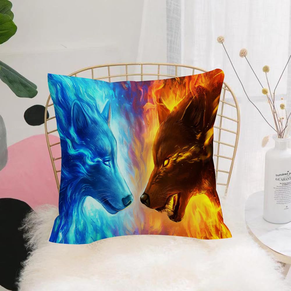 HYMSXW Cushion Cover,Throw Pillow Case Home Decorative for Living Room Bedroom Sofa Chair 20X20 Inch,Wolf sign illustration pop-art background icon with color spots,Pillowcase 50X50cm