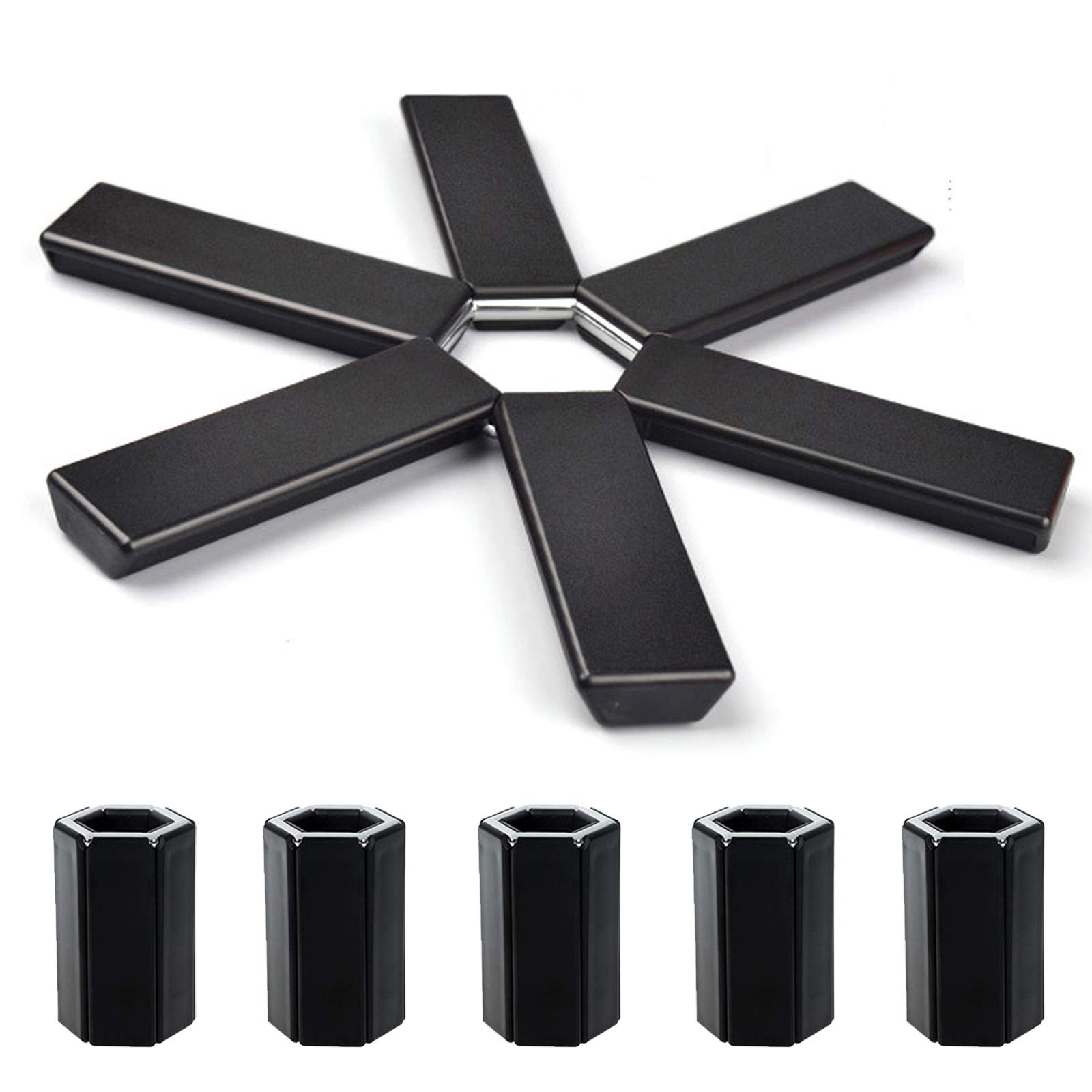 Folding Trivet Mat, Hot Pot Holder, Compact Non-Slip Hot Pads for Table/Countertop, Expandable Teapot Trivet Kitchen Trivets, Heat Resistant Modern Kitchen Insulation Pads for Pots & Hot Dish (5)