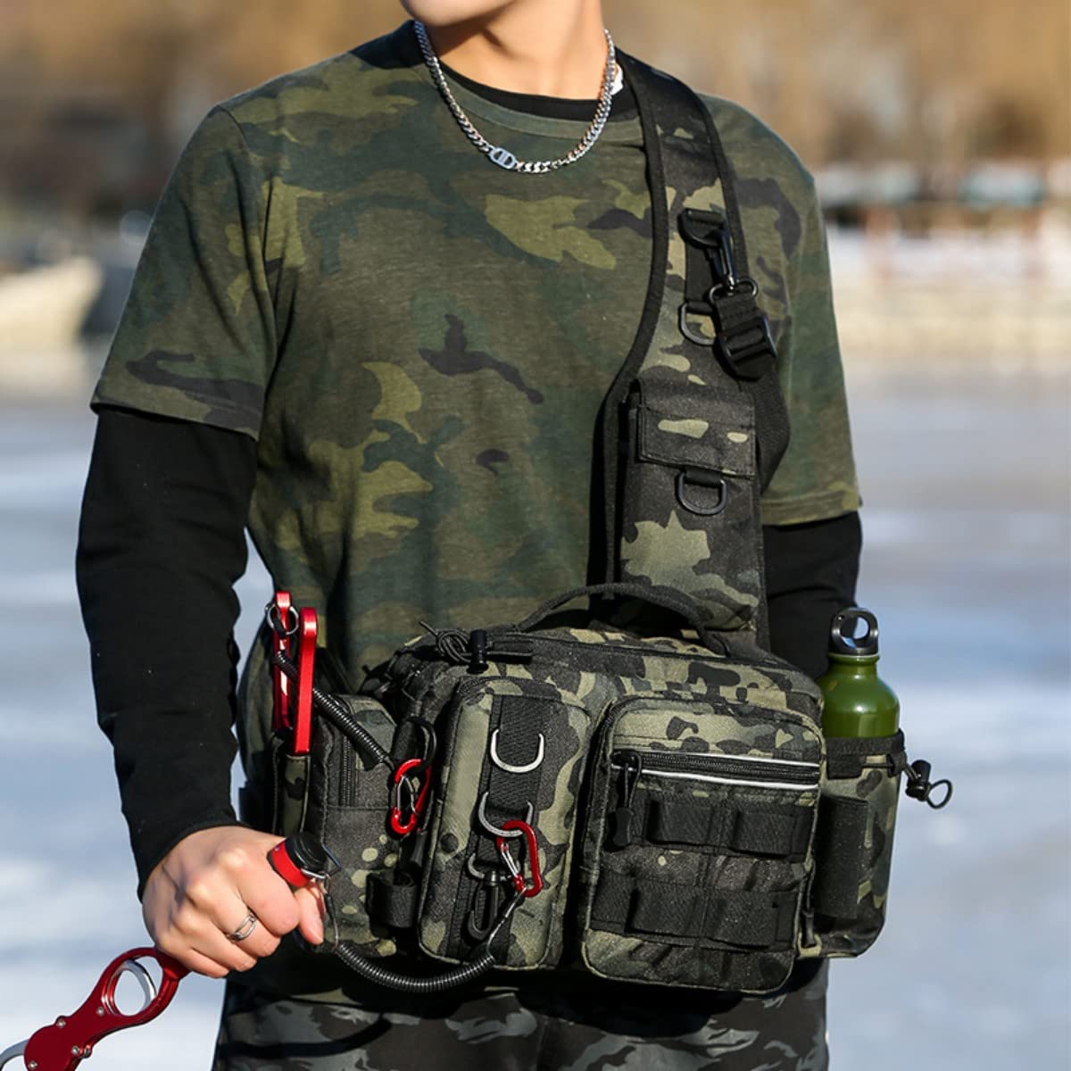 Bolsa de aparejos de pesca, bolsa de almacenamiento de aparejos de pesca, mochila de pesca ligera, bolsa de herramientas para pesca, senderismo, caza, camping