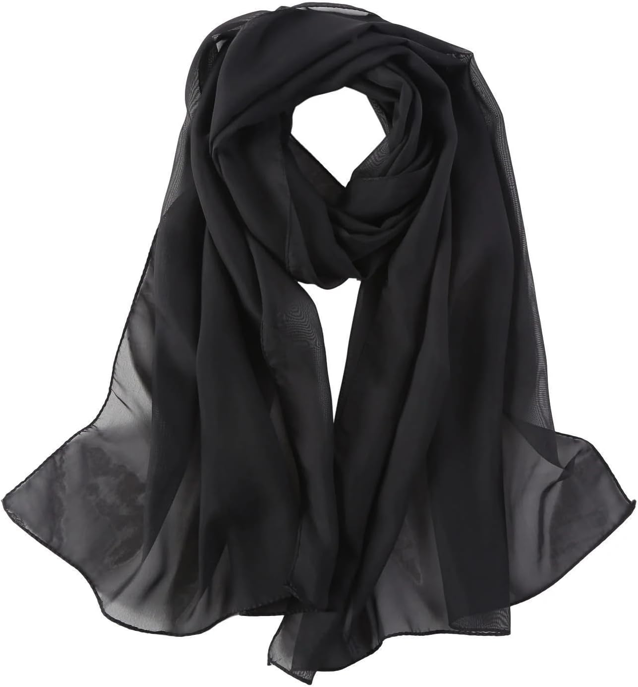 Sheer-Silk-Like-Scarf for Women Black Long Scarf Chiffon Shawl Wrap for Evening Dresses Wedding Party Dress Accessory