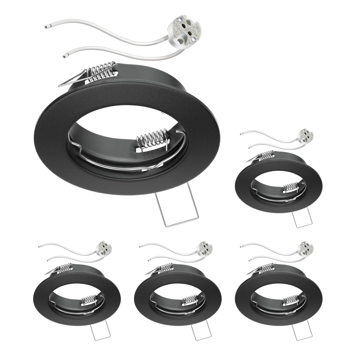 ledscom.de 5X Ceiling recessed Frame Fere recessed Frame Black matt (LED/Halogen/MR16/50mm) incl. GU5.3 Socket