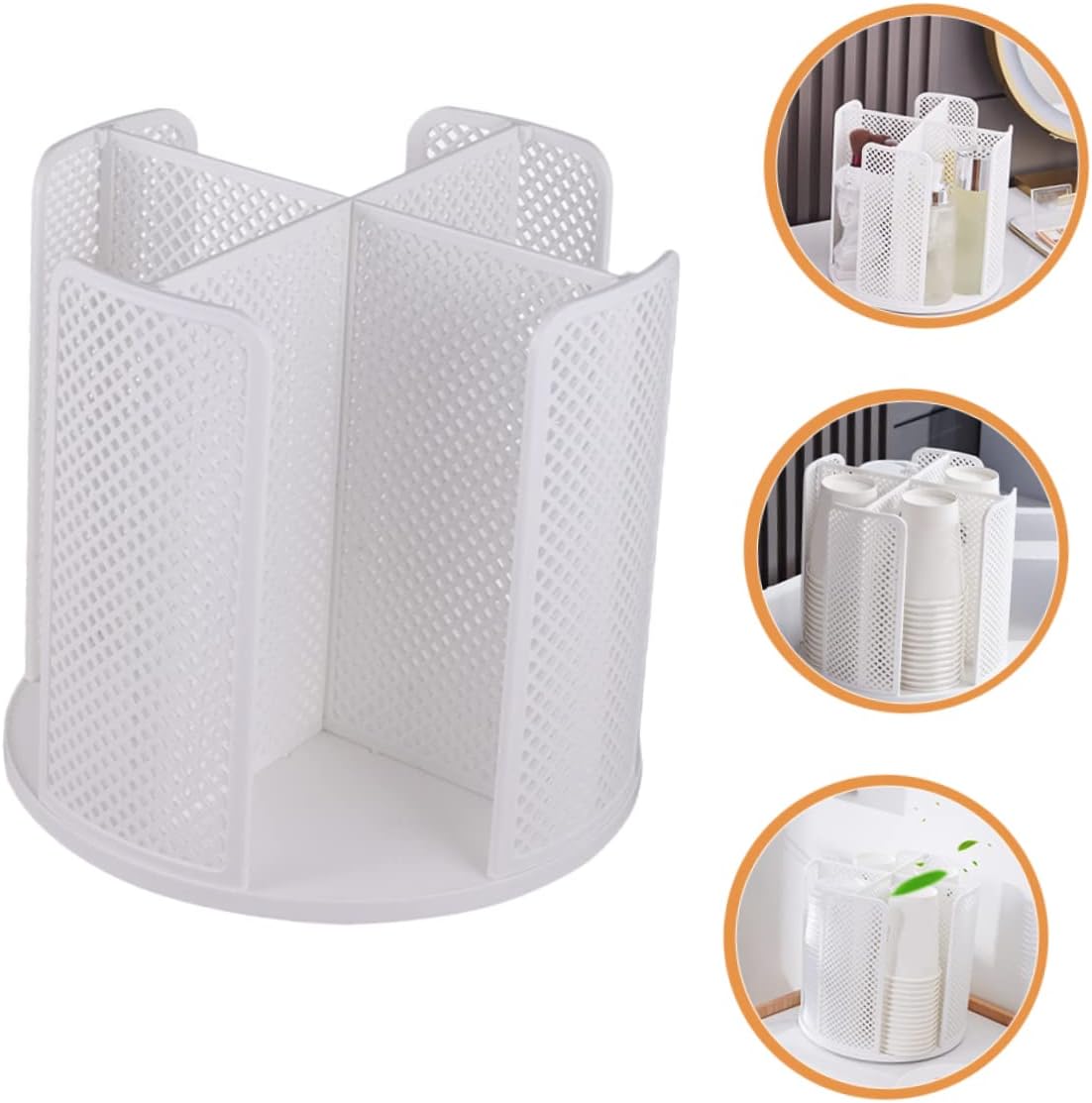SHOWERORO 360degree Desktop Cup Holder Rotating Paper Cup Dispenser for Coffee Shops and Tea Stores Hygienic Storage Rack White