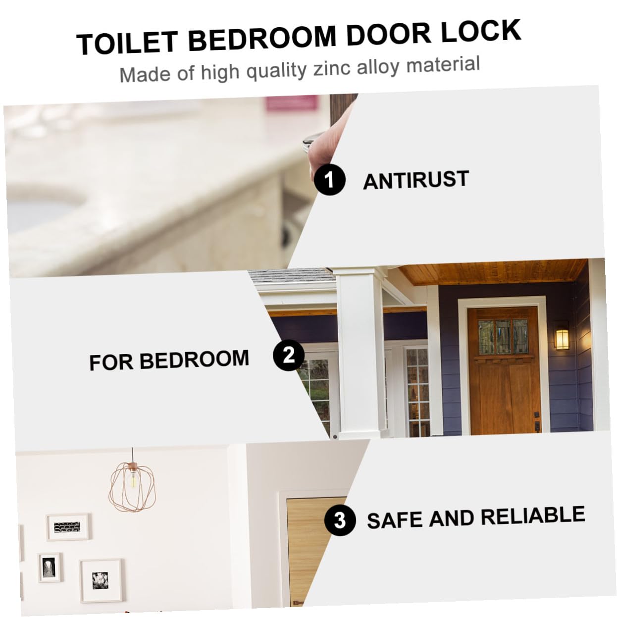 Cerradura para Puerta Interior de Tres Barras Antirrobo y Resistente al Óxido Accesorio Práctico para Seguridad Habitaciones y Baños Fácil de Limpiar y Duradera