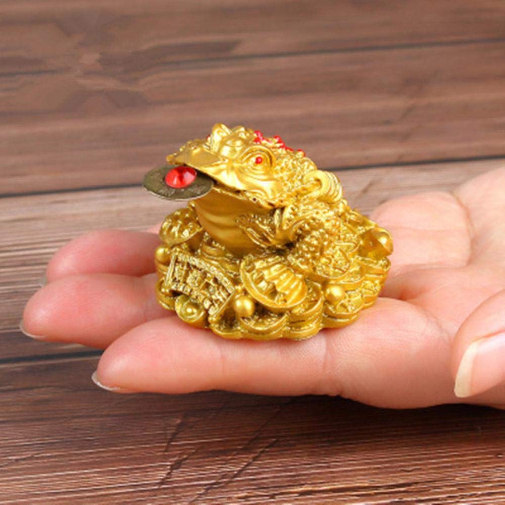 SAGIUSDM Feng Shui Toad Money LUCKY Fortune Wealth Chinese Golden Frog Toad Coin Home Office Decoration Tabletop Ornaments Lucky,Gold