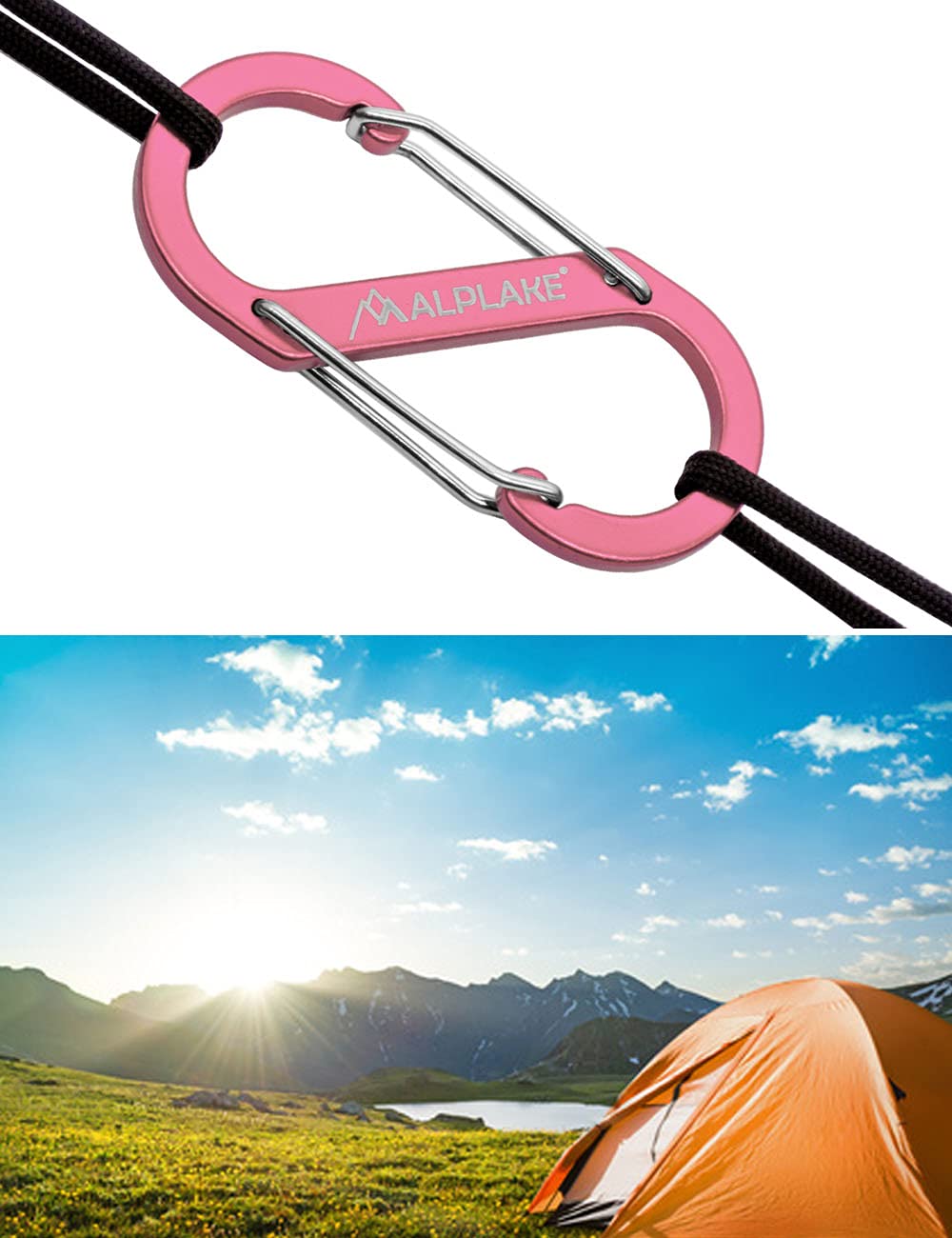 Set di 4 moschettoni in materia, doppi moschettoni, micro moschettoni, forma a S, 88 x 40 mm, rosa