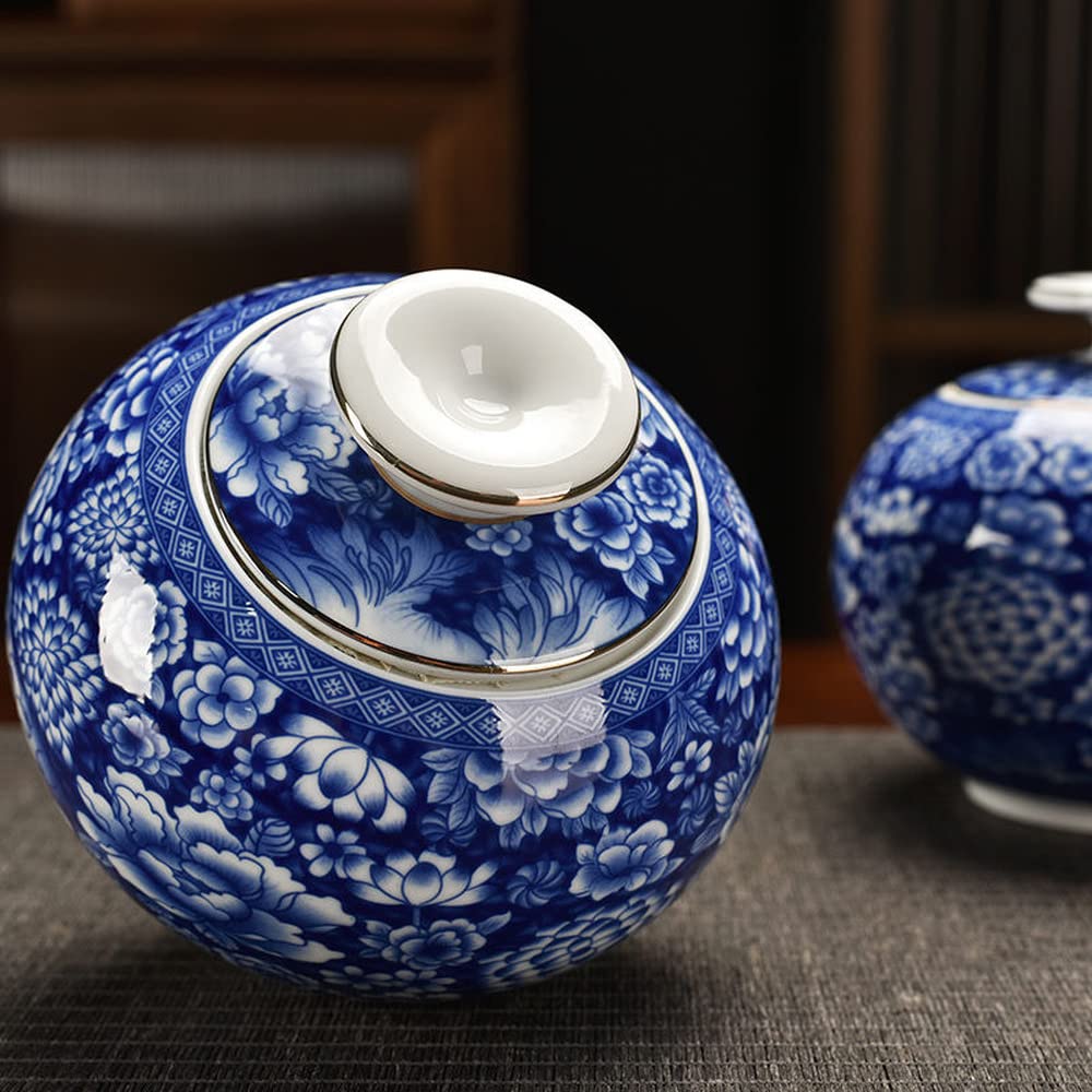 Kawy Ceramiczny słoik herbaty, zamknięty słoik do przechowywania słoik z fasolką kawy 13,8 cm niebieski biała porcelanowa herbata Caddy Słoik do przechowywania puszki kung fu herbata
