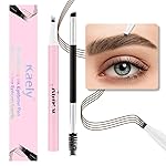evpct 1Pcs Dark Brown Magic Microblading Eyebrow Contouring Pen Brow Pencil, with 4 Brush Micro-Fork-Tips Precise Applicator, Dual-ended Eyebrow Brush, Hair Like Strokes, Natural Looking Brows