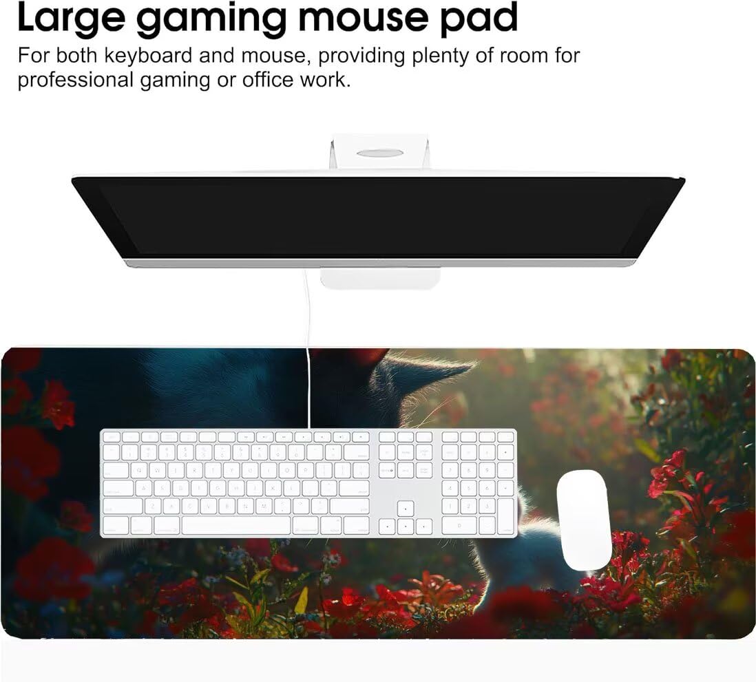 Podkładka pod mysz dla kota, XXL Animal Mouse Pad 1200x600x3mm, duża podkładka pod mysz do gier, przyszyte krawędzie, antypoślizgowa gumowa podkładka pod mysz, do biura i gier, jako prezenty dla