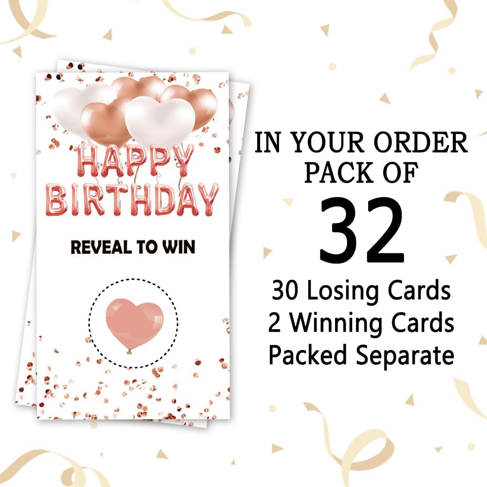 REWIDPARTY Happy Birthday Party Scratch Off Game Cards（32 PCS） Pink Balloon Birthday Scratch Off Tickets Christmas Holiday Special Event Raffle Tickets Funny Adults Birthday Activity Game Supplies image 3