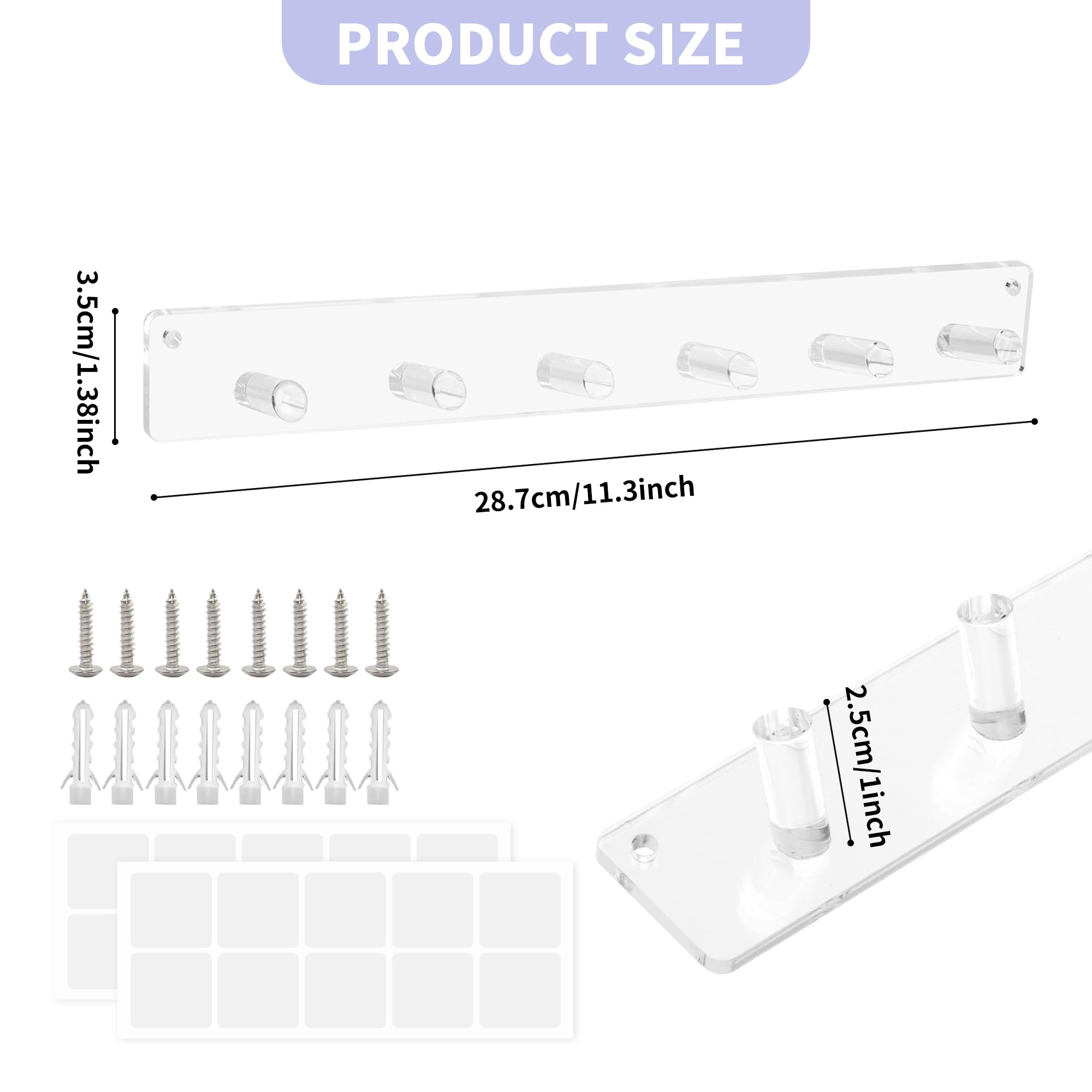 Axigundaone 4 Pcs Acrylic Necklace Holder Wall Mounted, Clear Necklace Organizer with 6 Hooks, Clear Acrylic Jewelry Hanger Hooks for Bracelets, Chains, Rings