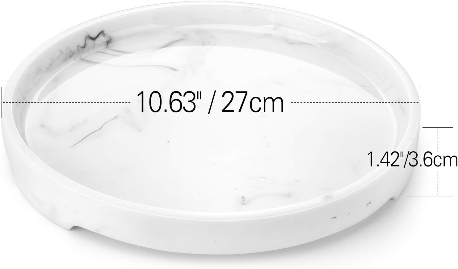 MoKo Resin Vanity Tray,Marble Perfume Tray Round Kitchen Tray Decorative Bathroom Tray for Dresser-top Toilet Tank Bedroom Cosmetics Jewelry – White Marble