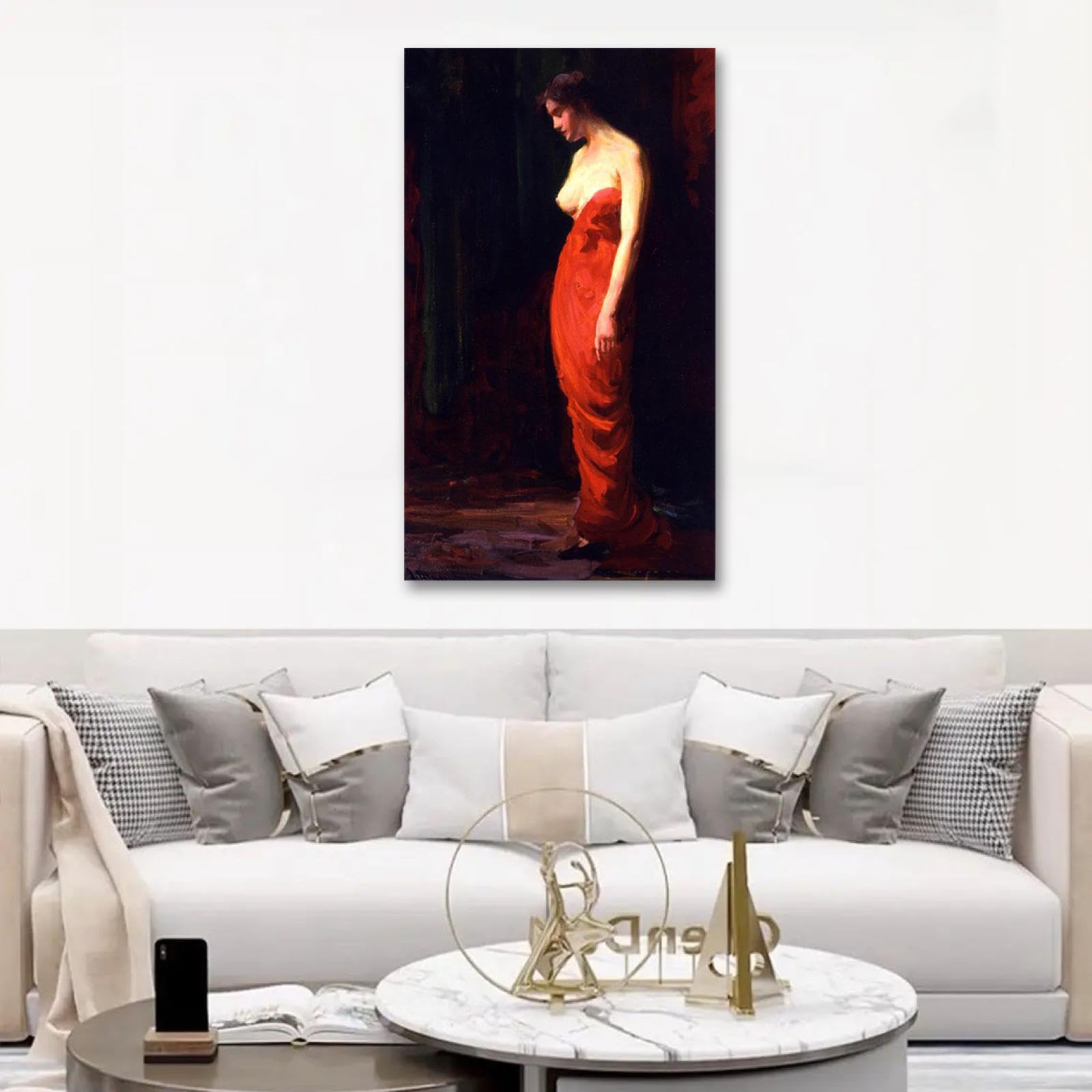 knee length dresses for ladies Red Dress Lady Walking, Women Canvas Painting, Wall Art Decor, Morden Women  Poster Gift
